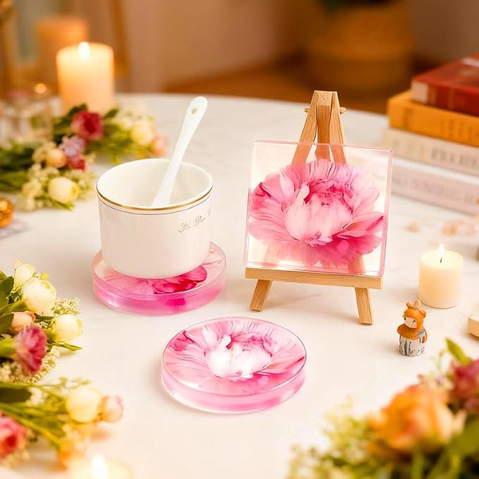 Coaster Molds for Epoxy Resin - 8 Cavities Round and Square Resin Coaster Molds Set, Epoxy Resin Molds Silicone for Flower Bouquet Preservation,DIY Agate Coasters, Candle Trays