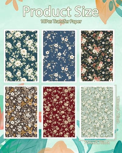 Puocaon Vintage Floral Clay Transfer Paper - 18 Pcs Colorful Flower Art Design Transfer Sheets for Polymer Clay Flower Earrings Design Jewelry Making