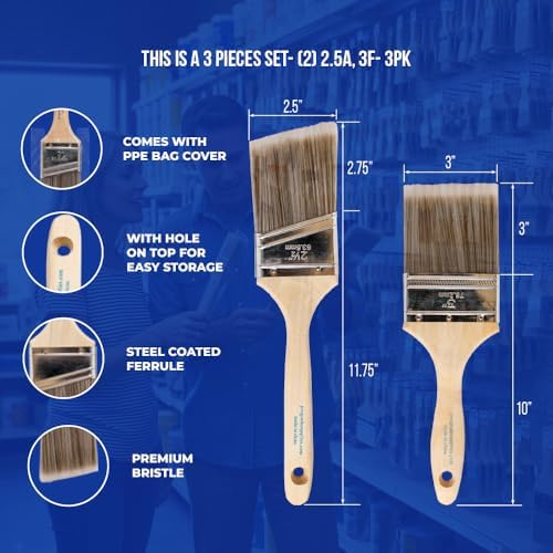 Pro Grade Paint Brushes, Flat & Angled Paint Brush Set, Walls & Trim, 2 Pc