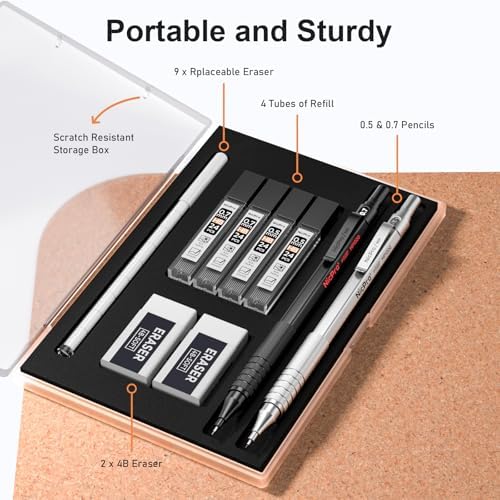 Nicpro 2 PCS Metal Mechanical Pencils 0.5mm & 0.7 mm with Case