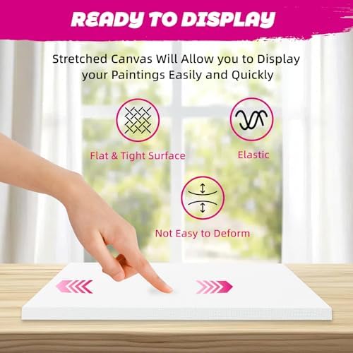 Stretched Canvas for Painting, 24Pack Canvas Value Pack for Painting, Triple Primed 5/8" Profile Cotton Professional Artist Quality Blank Canvas,Ready to Paint, Art Supplies for Acrylic, Oil