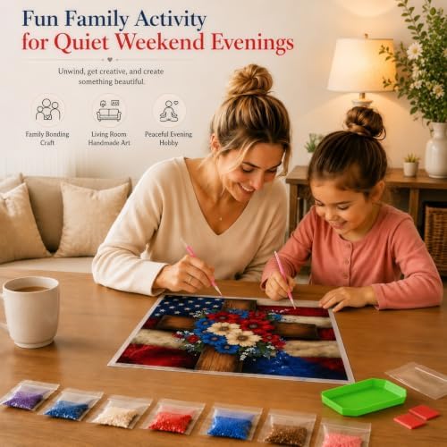 DOTSTART 5D American Cross Diamond Art Kits for Adults, Full Drill Round