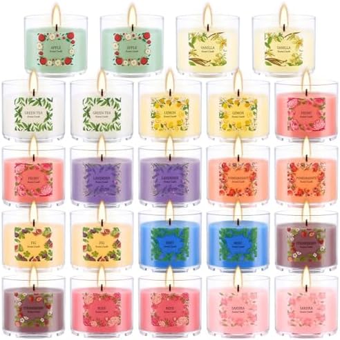 Scented Candles Gift Set, 24 Pack 2oz Soy Wax Aromatherapy Candles with 12 Fragrances, Long Lasting Smokeless Candles in Clear Acrylic Cups with Cotton Wick, Birthday Gifts for Women, Home Decor