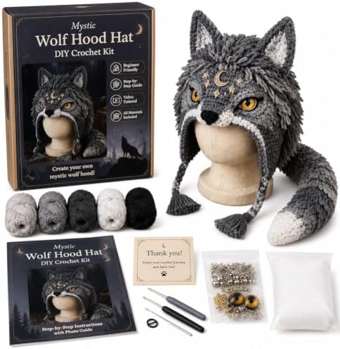 Fantasy Animal Hood Hat DIY Crochet Kit, Complete Crochet Starter Set