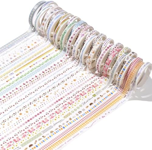 EORTA 30 Rolls Neutral Washi Tape Set, Thin 5mm Skinny Masking Tape (0.19 Inch Wide), Modern Minimal Planner Tape for Journaling, Scrapbooking, Gift Wrapping & DIY Crafts, Modern Minimal Line Set