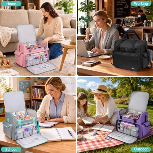 Craft Bag for Scrapbook Supplies, Large Scrapbook Tote with 15.6'' Laptop Sleeve, Art Supply Storage Bag with Multiple Pockets for Scrapbooking Tools, Gray