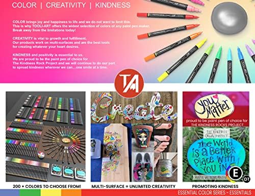 TOOLI-ART Acrylic Paint Markers Paint Pens Set Essential Color Series For Rock Painting, Canvas, Mugs, Plastic, Metal, Glass Paint, Fabric, Wood, DIY. Non Toxic, Quick Dry,Waterbased (18 DOUBLE SIDED)