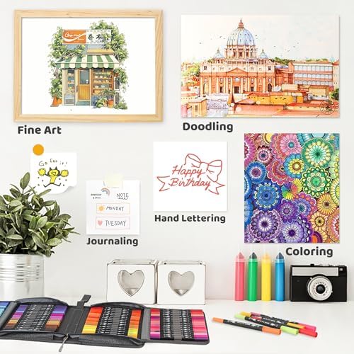 ZSCM 100 Colors Markers for Adult Coloring Books No Bleeding - Duo Tip Pens | Fine & Brush Coloring Marker for Adult Calligraphy, Illustration, Cards Drawing, Note taking Lettering, Journaling