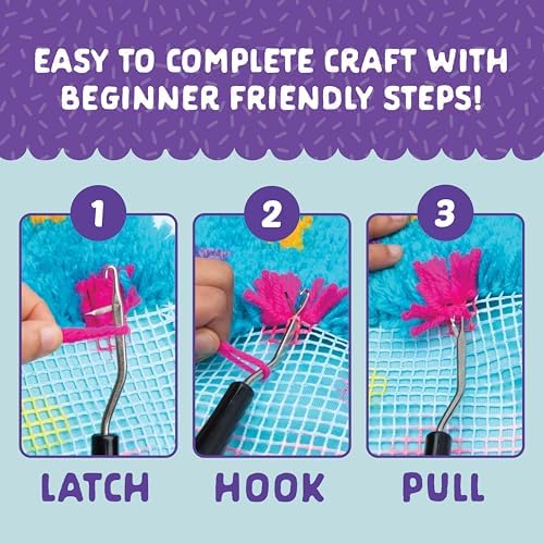 LatchKits Cupcake Pillow - Latch Hook Kits for Kids, Arts and Crafts, Yarn Art, Kids Crafts, Toys for Girls, Birthday Gift for Girls, Easy to Follow Pattern, Hook Included, Craft Kits, Ages 6+