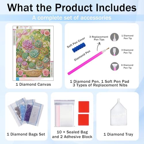 XTCIXAL Diamond Art Kits for Adults, Succulent Diamond Painting, 12x16 Inch