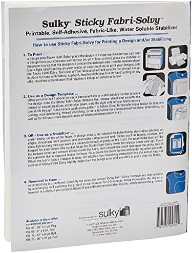 Sulky Sticky Fabri-Solvy Stabilizer 8.5"X11" 12/Pkg