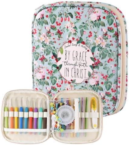 Crochet Hook Case,Portable Zipper Storage Organizer Bag for Crochet Hooks, Knitting Needles, Project & Sewing Supplies, Lightweight,Easy to Hold (No Accessories Included).Green Red Gruit