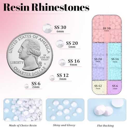 Resin Rhinestones for Crafting with 3Pcs 10ml B7000 Jewelry Glue, 1 Box White Flatback Gems Crystals Diamond for Bedazzling Crafts DIY Nail Art Makeup, Gems for Clothing Tumblers Shoes