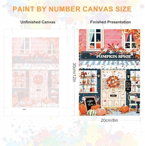 SENQAO Street Shop Paint by Numbers Kit for Adults Beginner, Fall Pumpkin Adult Paint by Number Kits on Canvas, DIY Acrylic Oil Easy Painting by Numbers for Home Wall Decor 8X12 inch