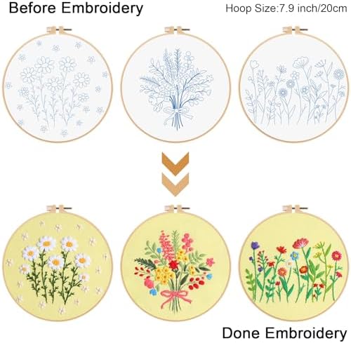 Louise Maelys 3 Set Floral Embroidery Kit, Botanical DIY Craft Collection