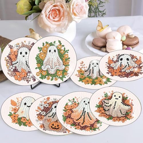 8 Pcs Diamond Art Coasters Kit for Adult with Holder, Diamond Coaster 4x4in