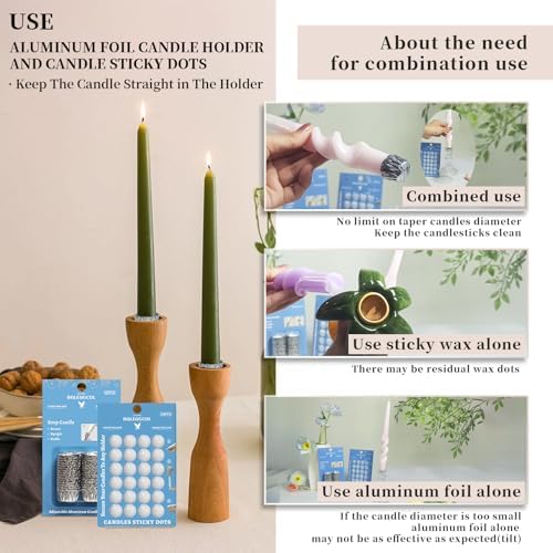 Taper Candle Fittings Set 30 Silver Bobeches & 24 White Sticky Dots for Secure Placement in Taper Candle Holders