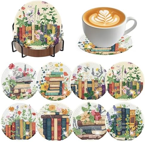 ijbnhd 8 Pcs Diamond Art Coasters Kits Books Diamond Painting Coasters