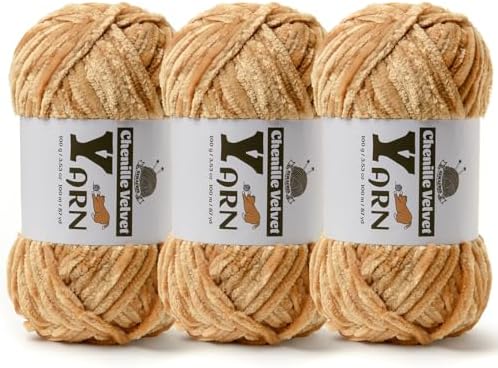 Chenille Crochet Khaki Yarn 3 Pack