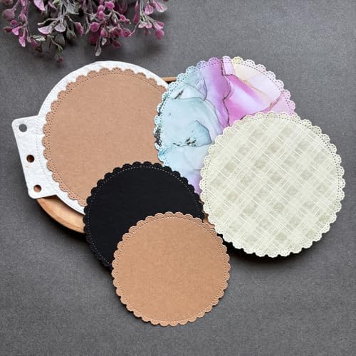 LZBRDY Vintage Charm Lace Frame Die-Cut - Carbon Steel Crafting Dies for Scrapbooking, Card Making, Greeting Cards and Journaling Supplies (Lace Round Loose Leaf 4.5 x 3.9 in)