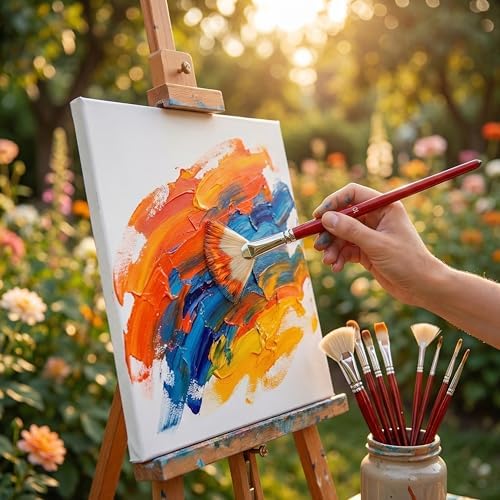 Fan Brush for Painting, 7-Piece Fan Brushes for Artists | 7 hog bristle fan brushes with birch handles for artists painting acrylic, oil & watercolor at home, school or studio.