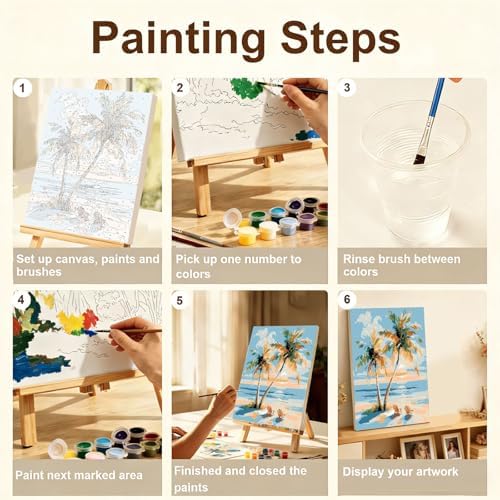 Gemozaic 4 Pack Beach Framed Paint by Numbers Kit for Adults, 8 x 12 Inch
