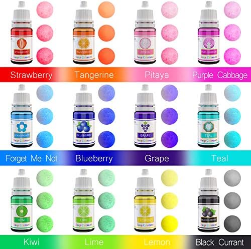 Bath Bomb Mold Kit 12 Pieces with 12 Soap Colorant, Shrink Wrap Bags - Liquid Food Grade Skin Safe Bath Bomb Dye for Making DIY Bath Bombs Supplies, Soap Coloring, Crafting Fizzles - with Instructions