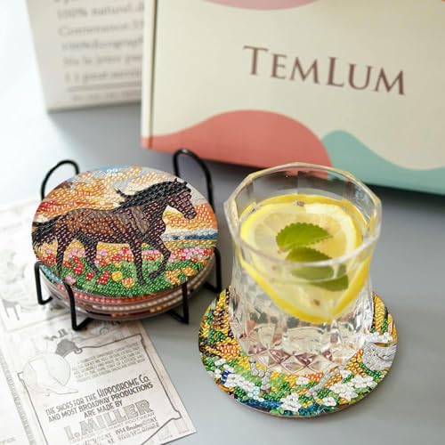 Diamond Art Coasters Kit, 8 Pieces Horse Diamond Painting Coasters Kit