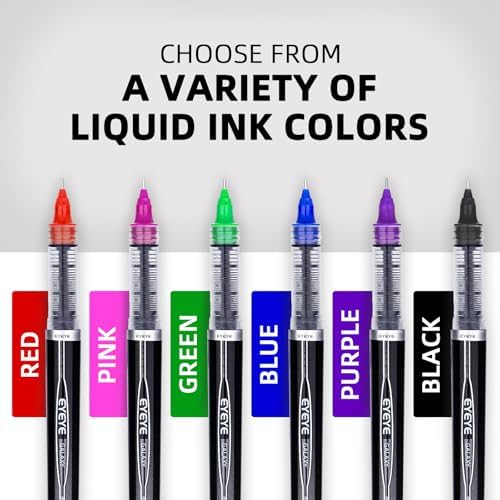 EYEYE Blue Rollerball Pens 0.5mm, 6 Pack Extra Fine Point Liquid Ink Needle Tip Pen Quick Dry, Pen Fine Point Smooth Writing Pens for Journaling, Note Taking, Office, School Supplies