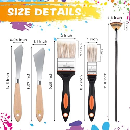 CHENGU 5 Piece Paint Knives Palette Knife Set with Fan Brush for Oil Canvas | Stainless Steel Blades, 2 in and 1 in Knives, Background Blender, Mixing Spatula, Painting Starter Kit
