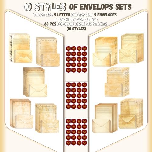 TaoBary 160 Pcs Vintage Stationery Paper and Envelopes Set, 5.5 x 8.25''