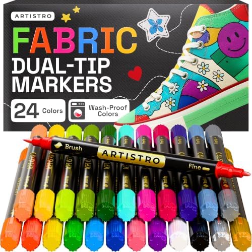 ARTISTRO 24 Dual-Tip Fabric Markers Decorating Kit, Permanent for Clothes