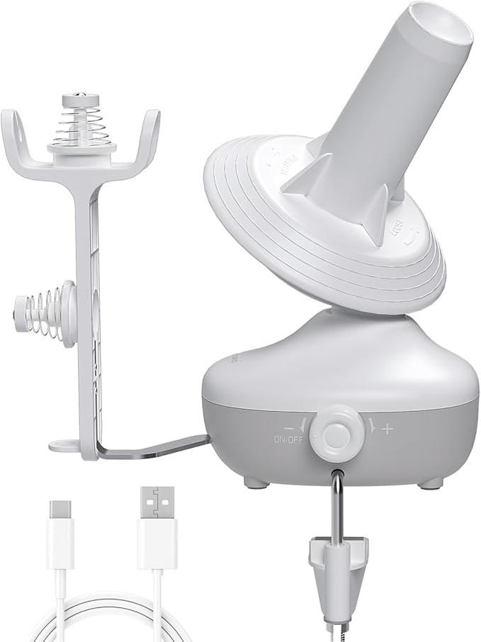 Yarn Winder Electric, Auto Compact Cake Winding for Knitting Lovers | Perfect Yarn Organizer with Strong Tension & Adjustable Speed, Efficient Large Capacity Yarn Ball Spinner for Crafters, White