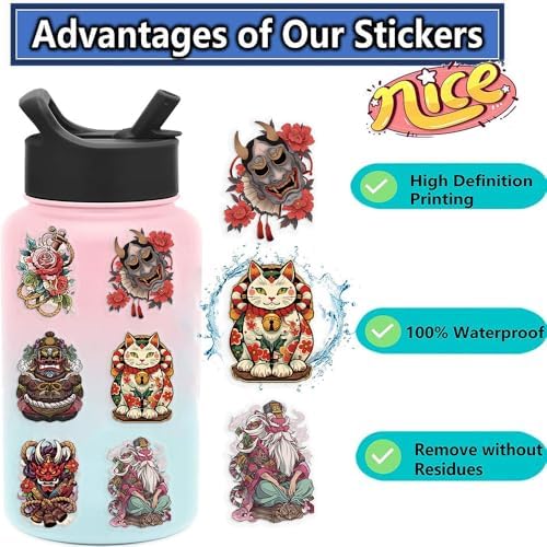 50 PCS Japanese History Art Stickers – Ukiyo-e Vintage Clear Scrapbook Decals with Cats, Samurai, Koi Fish, Dragons, Geishas – Japan Culture Stickers for Journals, Laptops, Art Crafts