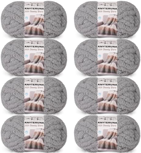 Chunky Yarn for Hand Knitting, #10 Chunky Blanket Chenille Yarn, Large Bulky Thick Jumbo Yarn, Super Chunky Knit Yarn for Crocheting, 8 Skein (8 oz 22 yds Each Skein), Light Grey