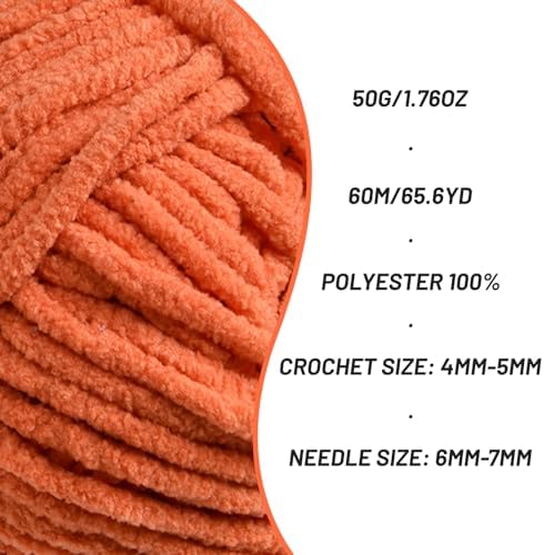 3 Packs Plush Chenille Chunky Crochet Yarn - Baby Yarn for Crocheting Soft - Velvet Yarns Knitting for Blankets Crafts - Fluffy Amigurumi Yarns 150g / 196.8yds (3 Orange)
