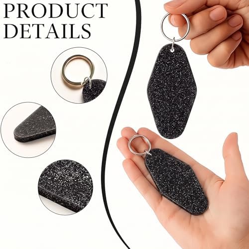 Glitter Acrylic Motel Keychains Bulk,Colorful Diamond Shaped Keychain Tags with Rings Blank Plastic Keychain for DIY
