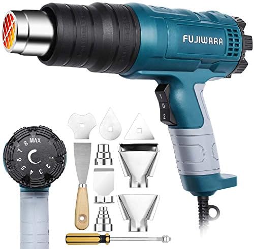 Heat Gun Kit 1500W with Variable Temperature 5 Nozzles, Adjustable Hot Air Gun 122℉-1022℉,Fast Heating for DIY Shrink PVC Tubing/Wrapping/Crafts, Stripping Paint(1500W Rear Cover Temp Adjust)