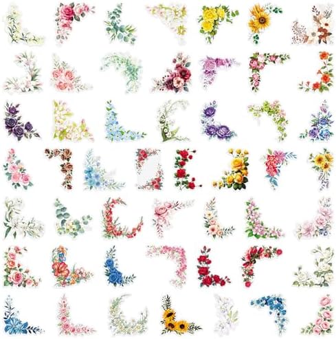 50pcs Flower Border Stickers for Scrapbooking Journaling Vintage Flowers Scrapbook Stickers Aesthetic Floral Sticker Pack Scrapbook Kit Junk Journal Supplies Self-Adhesive Decoupage Paper