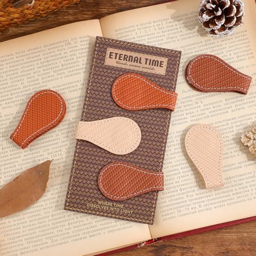 3PCS Vintage Magnetic Leather Bookmark, Leather Magnetic Bookmarks for Women, Magnetic PU Bookmarks Clip Book Accessories, Weave Pattern