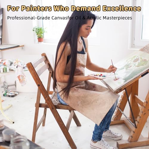 4-Pack 24x24 Square Stretched Canvas Cotton for Oil & Acrylic (60 x 60 cm) | 380gsm 100% cotton, triple acid-free gesso, no bleed warp resistant, for mixed media