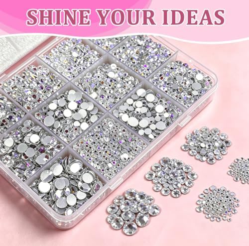 10000PCS Silver Rhinestones Bedazzling Gems 2/3/4/5/6MM Mix Sizes Resin Jelly Bedazzler Kit Flatback with Complete Tools for DIY, Nail, Art Craft for Girls Gift