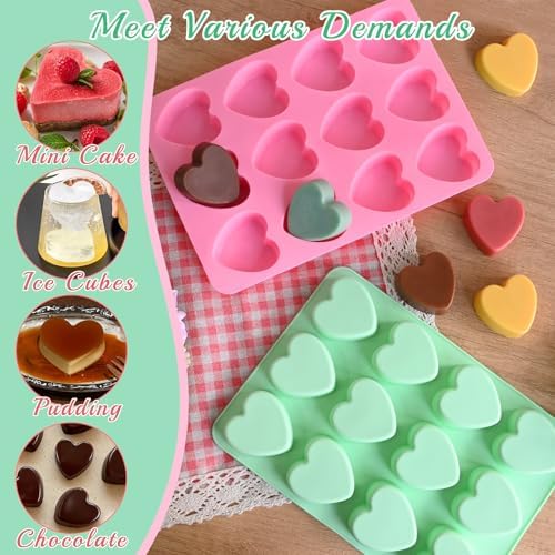 24-Cavities Heart Soap Molds for Soap Making, 2 Inches Heart Shaped Silicone Mold for Chocolate, Crayon, Cake, Brownie, Ice Cubes, Non-Stick for Baking