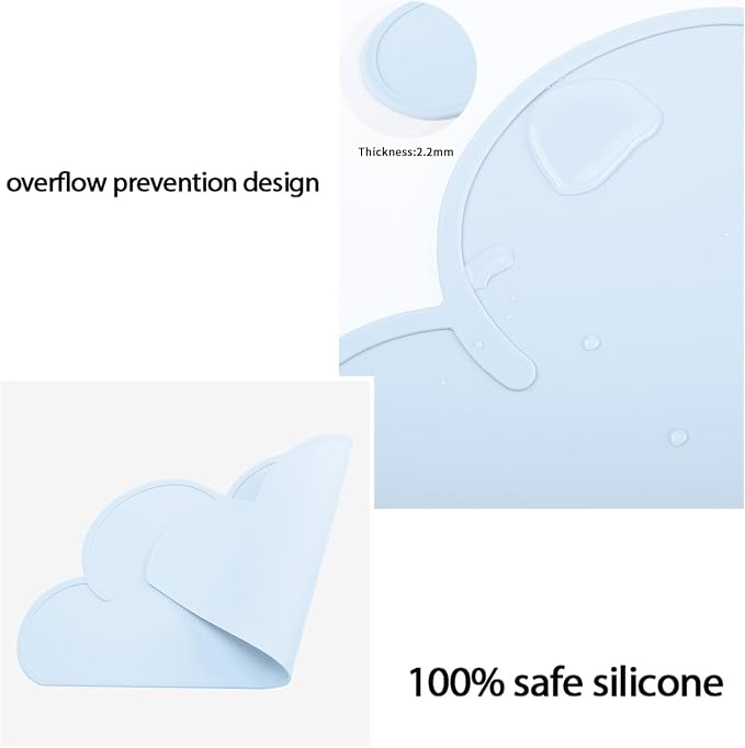 Kids Placemats, Silicone Placemats for Kids Baby Toddlers, Portable Food Mat, Reusable Placemats for Home, Restaurant, Travel and High Chairs-Easy to Clean and Roll Up Light Blue