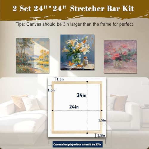 2 Set 24x24 in Canvas Stretcher Bars for Painting Embroidery Needlepoint