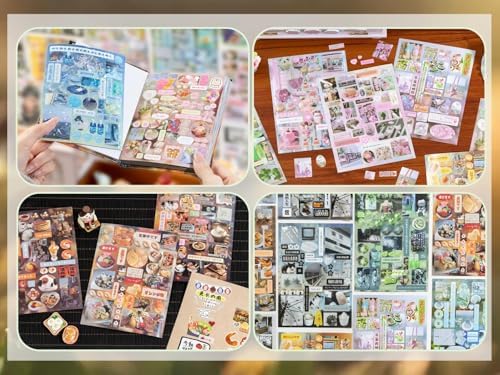 Japanese Retro Sticker Book, 800 Cartoon Stickers Book with Art Coated Paper Creative Activity Stickers for Adults, DIY Scrapbooking Phone Cases Laptops Party Gifts (Four Season Radio)