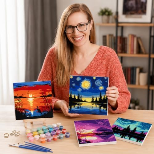 Patelai 12 Pack Landscape Paint by Numbers Kit for Adults Beginner, 8 x 8''