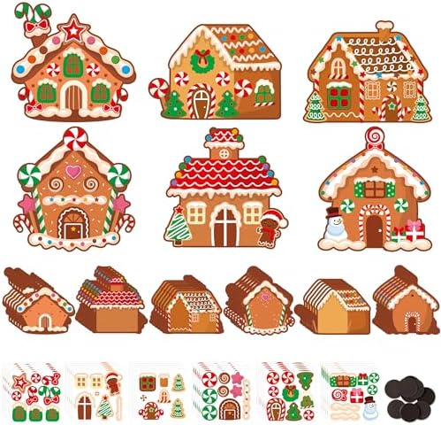 Haooryx DIY Christmas Gingerbread Magnet Craft Kit - 30Set Make Your Own Christmas Gingerbread House Decoration Sticker Paper Craft for Kid School Art Project Refrigerator Bulletin Board Holiday Decor
