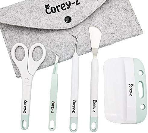 Corey-z Craft Vinyl Weeding Tools, Weeders,Tweezers,Scissors,Spatula,XL Scraper and Felt Storage Bag, Compatible with Cricut/Silhouette/Siser/Oracal 631 651 751 Vinyl
