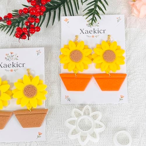 Xaekicr Sunflower Clay Cutters Set – 3PCS Polymer Clay Molds for Earrings, Flower Pot Clay Earring Cutters, DIY Tools for Jewelry Making